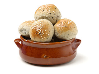 small round breads with sesame on white background