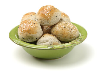 small round breads with sesame on white background
