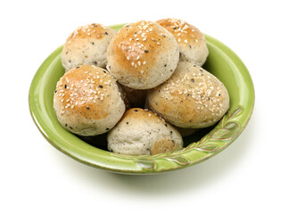 small round breads with sesame on white background