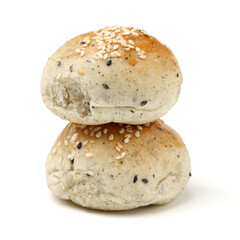 small round breads with sesame on white background