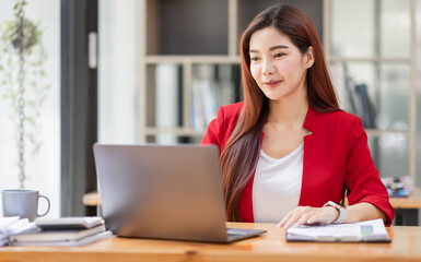 Business Documents, Auditor business Asian woman checking searching document legal prepare paperwork report analysis TAX time, accountant Documents data contract partner deal in the workplace.