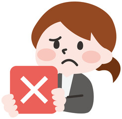 バツのカードを持つ女性のイラスト 
