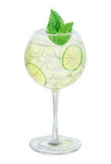 Royal martini cocktail watercolor hand drawn illustration. Drink clipart on white background.