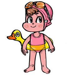 swimming child with a duck