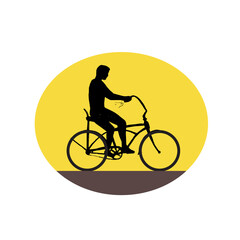 Obraz premium Man Riding Easy Rider Bicycle Silhouette Oval Retro