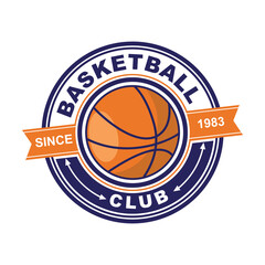 Basket Ball logo, with badge or emblem style for team or club or championship event