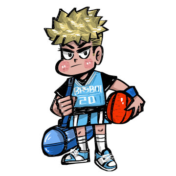 cartoon illustration of a boy holding a basketball
