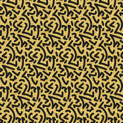 Gold texture hand drawn ornament, seamless pattern black gold shimmer glitter background