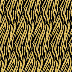 Gold zebra skin imitation, animalistic seamless pattern black gold shimmer s background for design