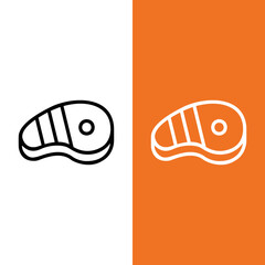Steak Vector Icon in Outline Style. A steak is a meat generally sliced across the muscle fibers, potentially including a bone. It is normally grilled, though can also be pan-fried. Vector Icon.