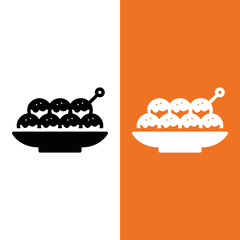 Takoyaki Vector Icon in Glyph Style. Takoyaki or octopus balls is a ball-shaped Japanese snack. Vector illustration icon can be used for an app, website, or part of a logo.