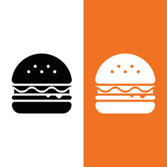 Burger Vector Icon in Glyph Style. Hamburger is a sandwich consisting of one or more cooked patties of ground meat, usually beef, placed inside a sliced bread roll or bun. Vector illustration icon.