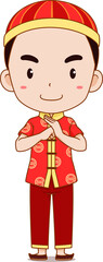 Cartoon boy in Chinese traditional costume.
