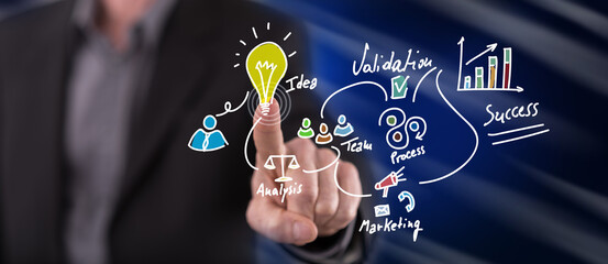 Man touching a business strategy concept
