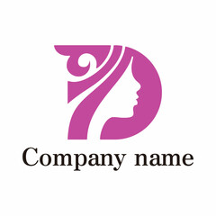 The composition of the logo: the letter D and the head of a woman, floral ornament. White background.