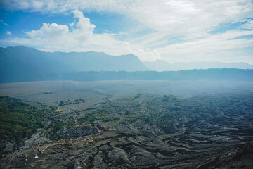 The former lava path left on the slopes of Mount Bromo looks beautiful from above