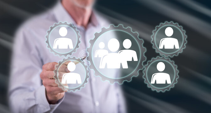 Man touching a team concept