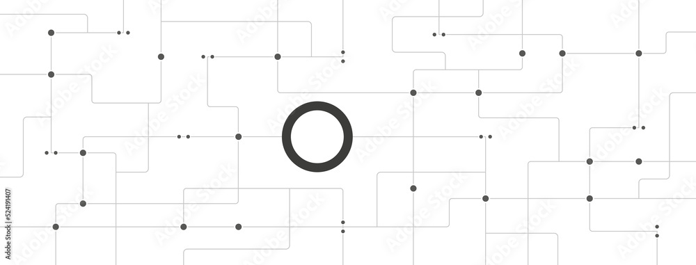 Poster Technology network circuit board system connect dots and lines long banner background template. Linked global digital database graphic vector
