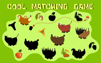 Matching game for children vector education game. Homeschooling activity for preschool kids and toddlers