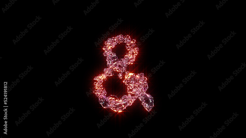 Poster bright red lighting luxury gems font - ampersand, isolated - object 3d rendering