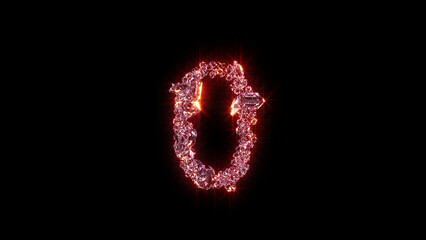 Fototapeta premium bright red shining lux gems font - number 0, isolated - object 3D rendering