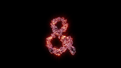 bright red lighting luxury gems font - ampersand, isolated - object 3D rendering
