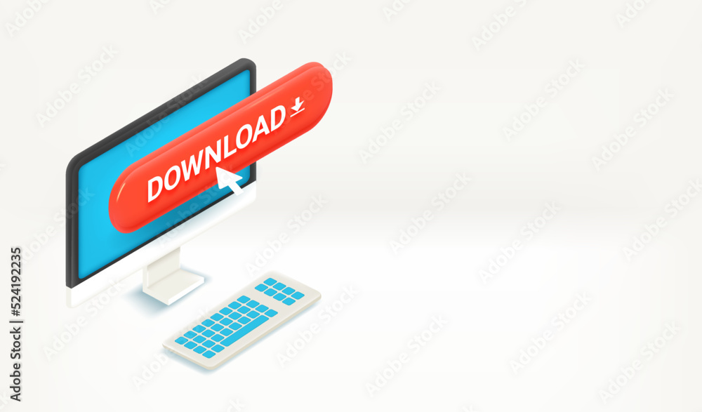 Poster Using modern computer. 3d vector illustration
