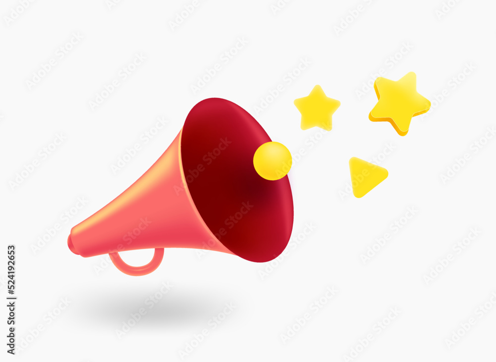 Poster loudspeaker with participles. 3d vector illustration