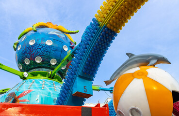 Closeup of a Octopus (or Polyp) amusement ride being build at a square in Oss, North Brabant, the...