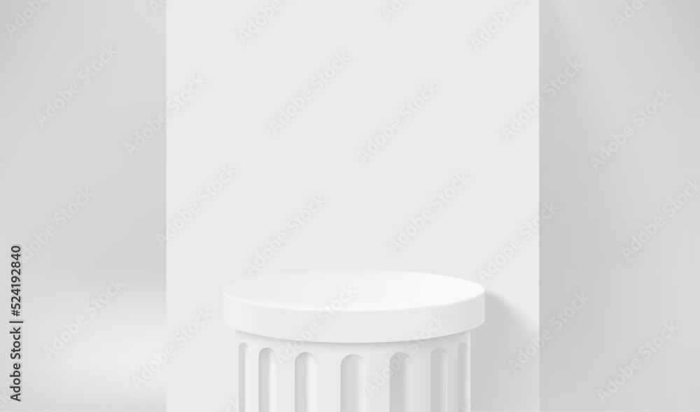 Poster empty white showcase with classic capitel. 3d vector presentation mockup
