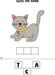 Spelling game for preschool kids. Cartoon cat.