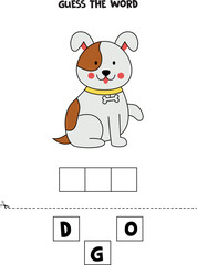 Spelling game for preschool kids. Cartoon dog.