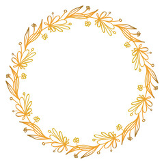 Fototapeta na wymiar Yellow-orange golden wreath. Doodles romantic style.