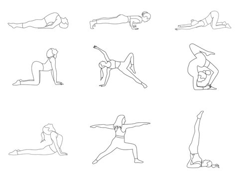 set of icons, a set of yoga poses, a meditation image
