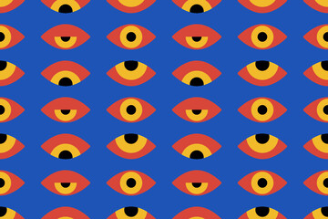 Bauhaus eye seamless pattern. Minimal geometric design of the 20s. Abstract vector template with elements of primitive forms. Modern hipster style. 