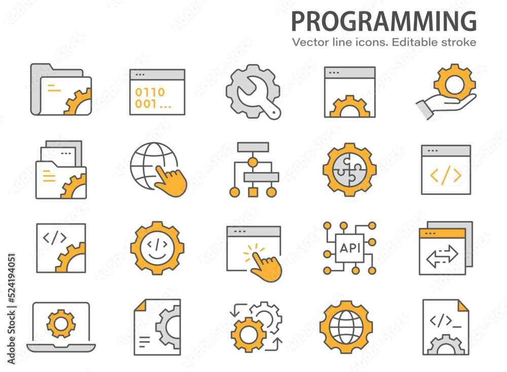 Aufkleber programming line icons. set of computer, coding, dev, develop and more. editable stroke.