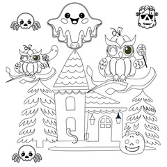 halloween illustration , Halloween  coloring book page for kids and adults 
