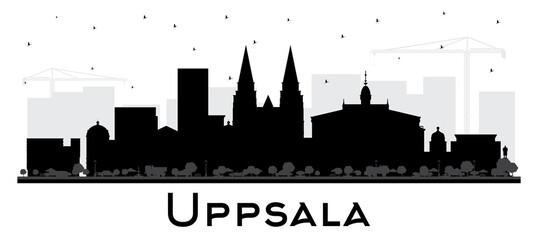 Fototapeta premium Uppsala Sweden City Skyline Silhouette with Black Buildings Isolated on White.