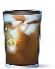 Iced coffee in a clear glass. png file for coffee shop menu label design.