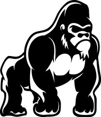 Illustration of gorilla monkey in engraving style. Design element for logo, label, sign. Vector illustration © liubov
