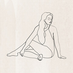 Watercolor Background With Woman Line Art