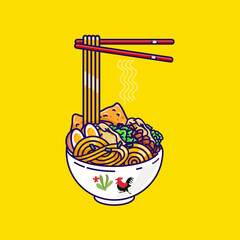 Chicken Noodle Vector Illustration