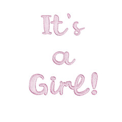 It's a girl hand drawn lettering. Pink color quote It's a girl isolated on a white background. Trendy lettering for expectants of a girls. Design for a baby shower, gender parties and baby shower.