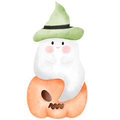 Ghost on halloween pumpkin