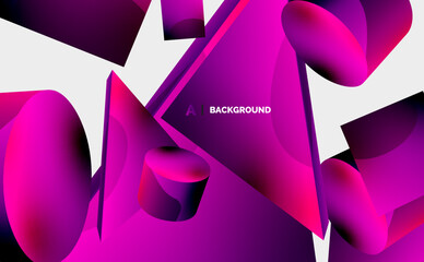 3d vector minimalist geometric abstract background. Triangle, cylinder, pyramid basic shape composition. Trendy techno business template for wallpaper, banner, background or landing