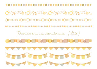 水玉、レース、タイル、キラキラ模様の緑系水彩タッチライン装飾素材