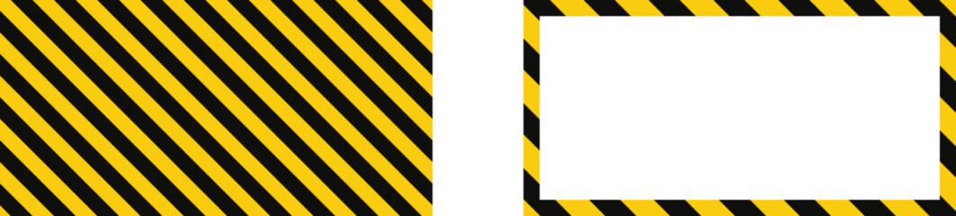 Warning seamless pattern with yellow and black diagonal stripes. Warn caution background. Yellow and black lines tape. Hazard caution sign seamless texture. Vector illustration.