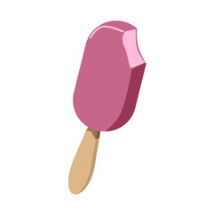 Strawberry, glazed ice cream on a stick, isolated on a white background.Vector ice cream can be used in menus, textiles, paper.