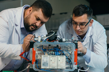 Two scientists are working on the development of a new device