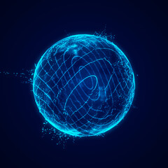 Sphere of particles in cyberspace. Impulse dynamic flow of global energy energy. Futuristic technology style. 3D rendering.